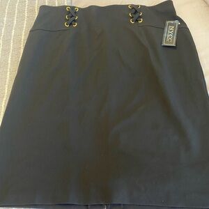 NYCC Mid Length Pencil Skirt Womens Stretch Pull On Bright Black 1X gold accents